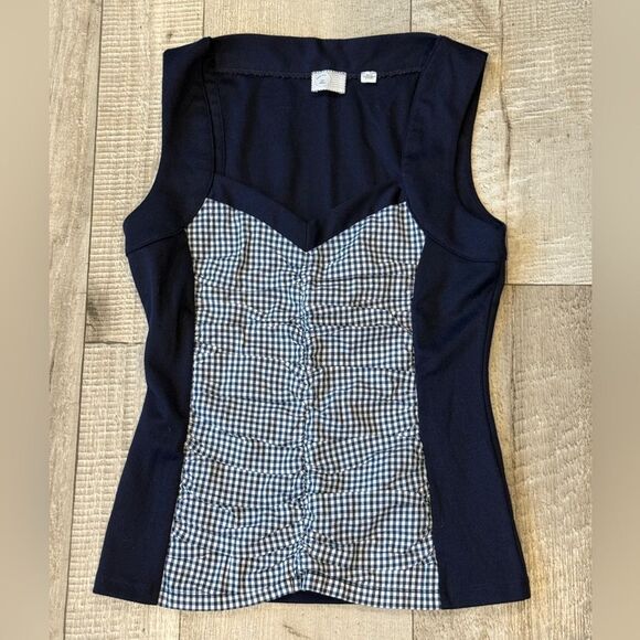 Anthropologie Women’s Ruched Gingham Tank Top - Picture 1 of 3